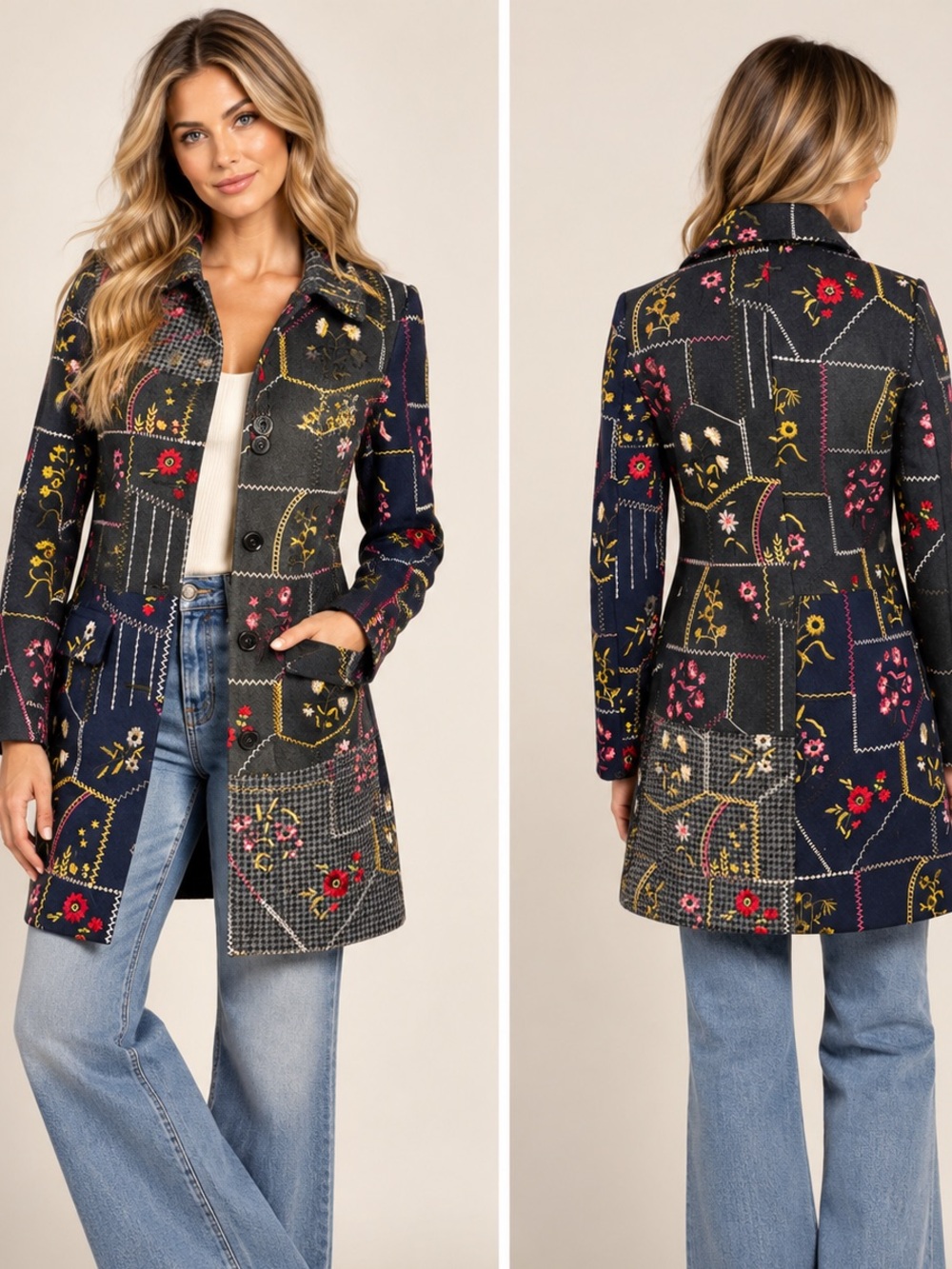 Desigual Embroidered Patchwork Floral Jacket - Picture 2 of 6